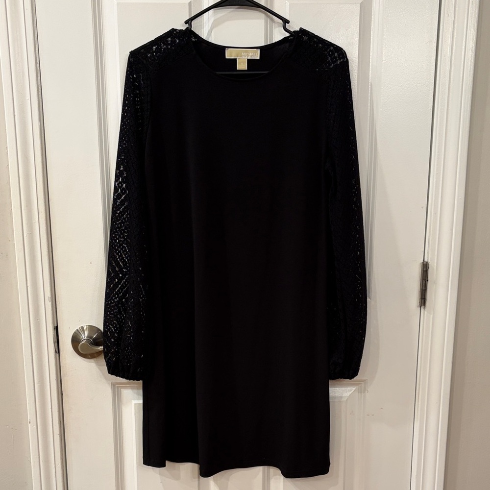 Michael Kors Women's Black Dress with Lace Sleeves - Size M